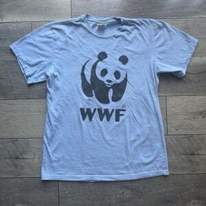 VTG Onno WORLD WILDLIFE FUND WWF Panda Nature Earth Day‎ Baby Blue T-Shirt Sz S